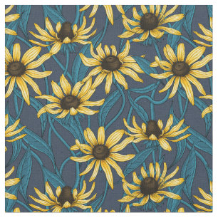 Tissu Rudbekia jaune sur la marine