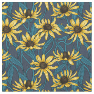 Tissu Rudbekia jaune sur la marine