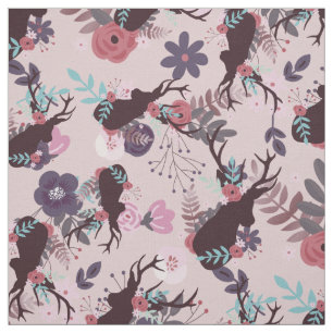 Tissu Rustic Deer Head Mauve Rose Floral Motif tendance