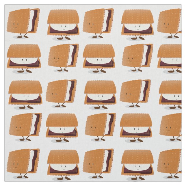 Tissu S’mores Cartoon Brown blanc Motif souriant (Échantillon)