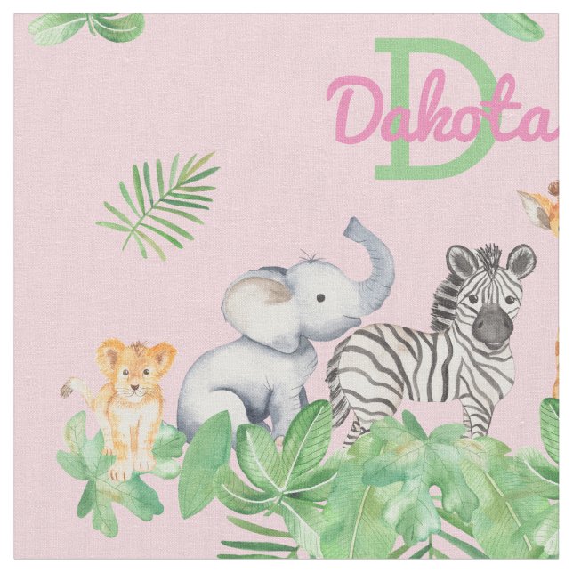 Tissu Safari | Animaux de la jungle | Monogramme vert bé (Fermer)