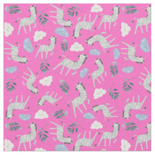 Tissu Safari motif coloré zèbre cheval jungle rose