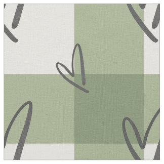 Tissu Sage Green Heart Gingham Combed Cotton 