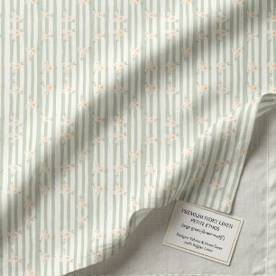 Tissu Sage Rayure Verticale Pêche Botanique Linen Ivoire