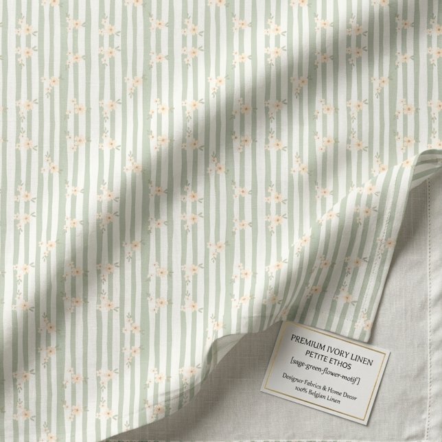 Tissu Sage Rayure Verticale Pêche Botanique Linen Ivoire (Créateur téléchargé)