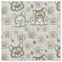 Sage Vert Beige Gingham Mignon Empreinte de Patte