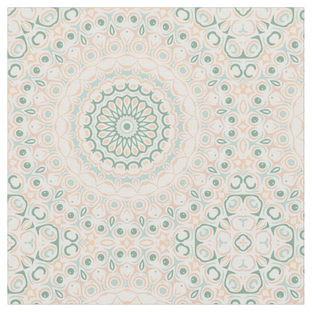 Tissu Sage Vert et Mandala aux tons de Pêche (Fermer)