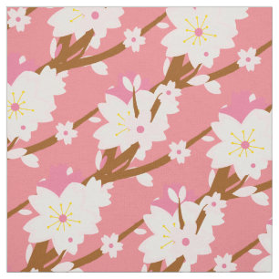 Tissu Sakura rouge vif, fleurs de cerisiers japonais