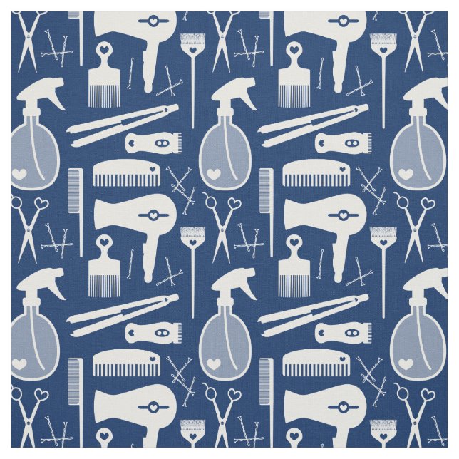 Tissu Salon Chic Retro Deep Blue & White Hair Tools (Échantillon)