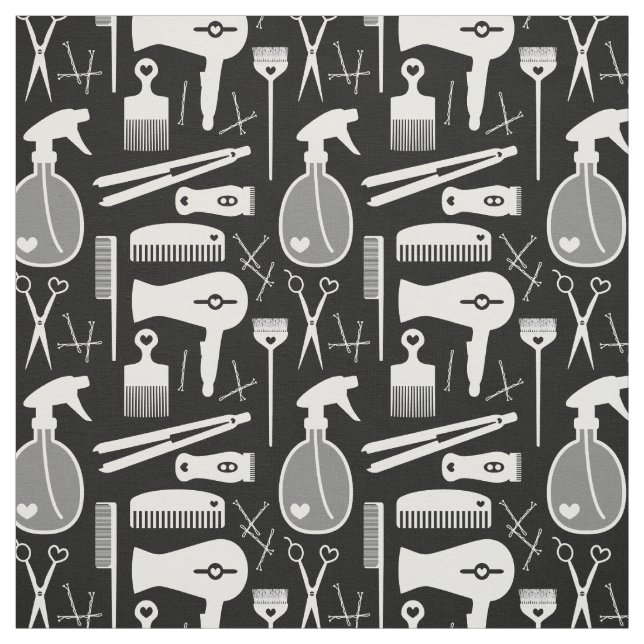 Tissu Salon Chic Rétro Noir et Blanc Outils (Échantillon)