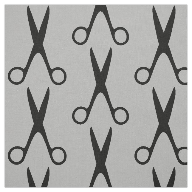 Tissu Salon de coiffure noir ciseaux gris motif (Échantillon)