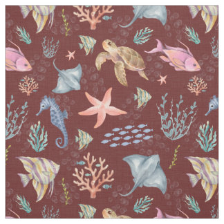 Tissu Sangria Texturée Vie Océanique Aquarelle