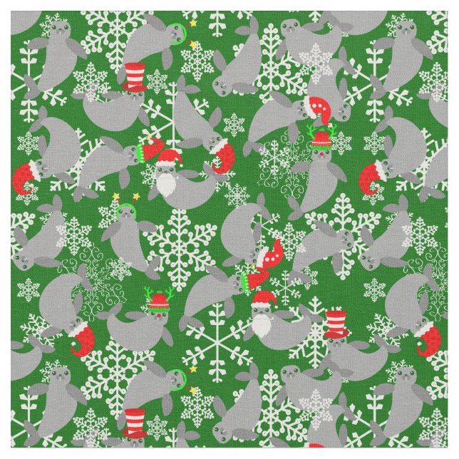 Tissu santa claus noël manat vert (Fermer)