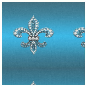 Tissu Satin de Fleur De Lis Blue