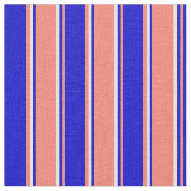 Tissu Saumon, Bleu et Jaune clair rayures (Fermer)