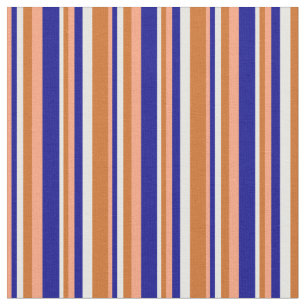 Tissu Saumon clair, Bleu foncé, Blanc & Chocolat