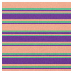 Tissu Saumon clair, Indigo & Sea Green Stripes