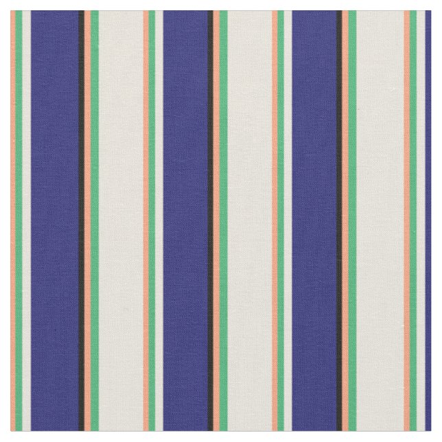 Tissu Saumon clair, Vert mer, Beige, Bleu & Noir (Fermer)