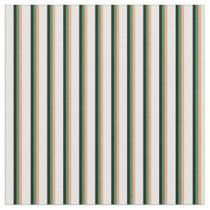 Tissu Saumon clair, Vert mer, Lignes de crème noire et d