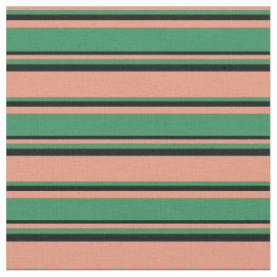 Tissu Saumon foncé, vert mer et lignes de couleur noire