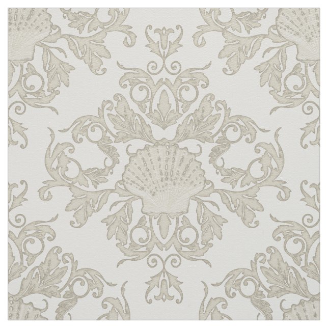 Tissu Scallshell Scroll Leaf Scroll Damask Ocean Beach S (Échantillon)