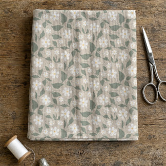 Tissu Scandi Moderne Daisy Floral Beige et Vert Doux