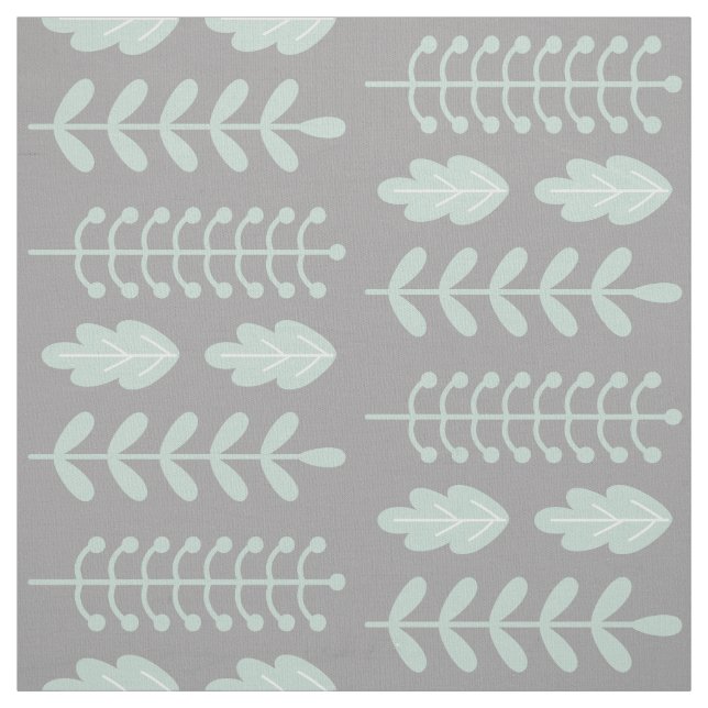 Tissu Scandinavie moderne Feuilles verts sur gris (Échantillon)
