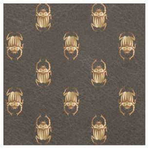 Tissu Scarab égyptien en or métallique sur le Brown