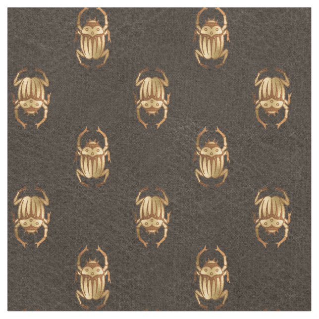 Tissu Scarab égyptien en or métallique sur le Brown (Fermer)
