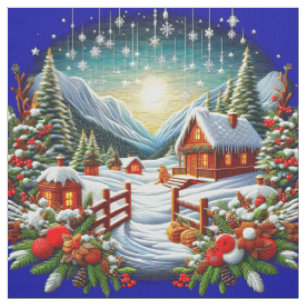 Tissu Scène de Noël hivernale extérieure à broderie