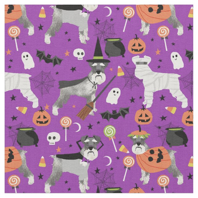 Tissu schnauzer à halloween violet (Fermer)