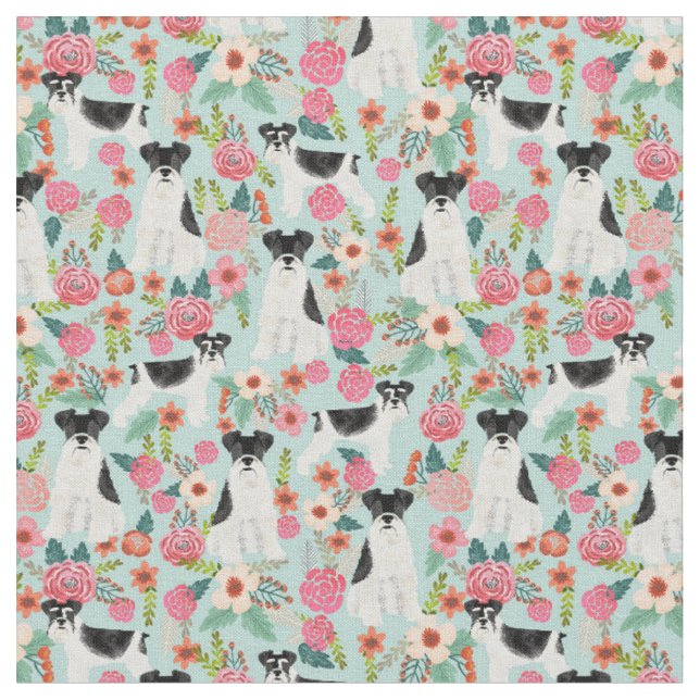 Tissu schnauzer parti vintage florals menthe (Fermer)
