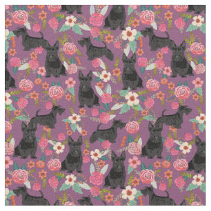 Tissu scottie dog vintage floraux violets