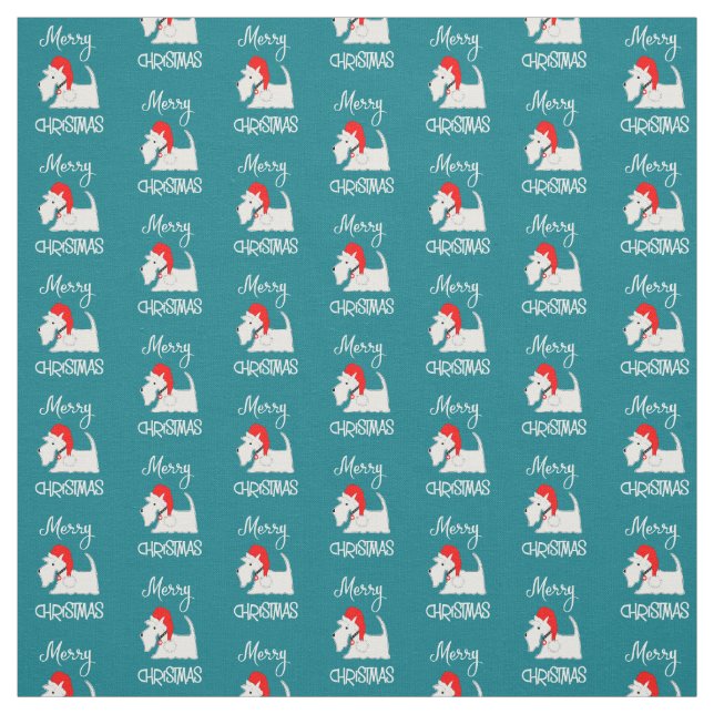 Tissu Scottish Terrier Chien Joyeux Noël Motif (Échantillon)