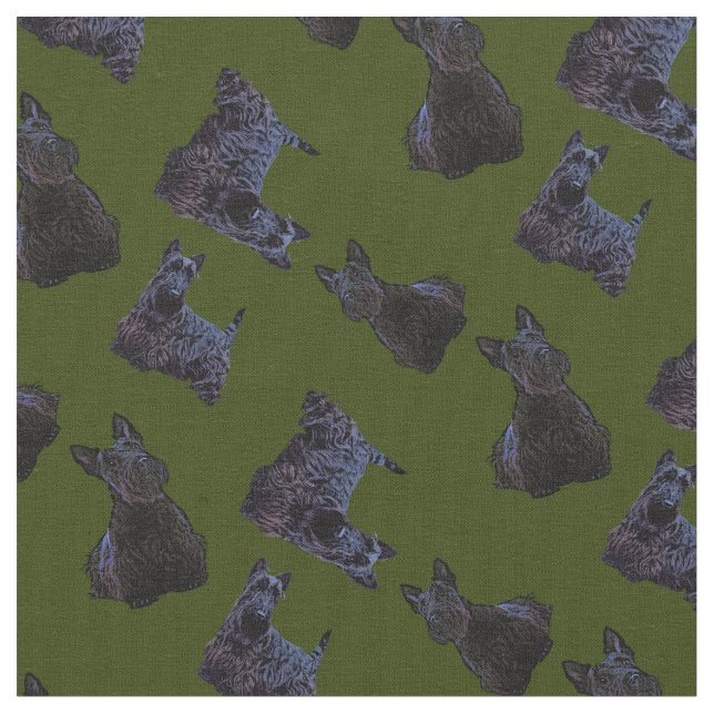 Tissu Scottish Terrier noir assis/debout/vert odee (Fermer)
