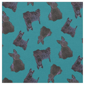 Tissu Scottish Terrier noir assis/debout/zaz bleu