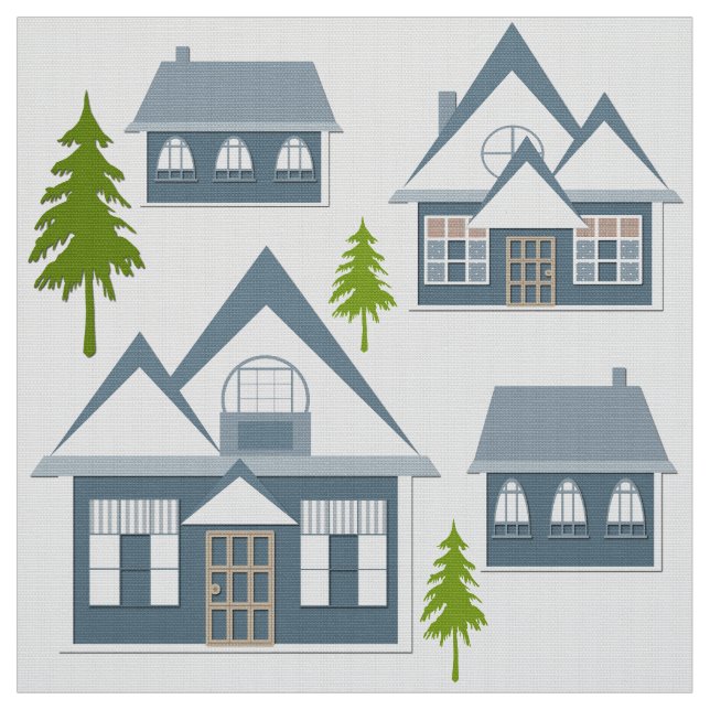 Tissu Seamless winter Merry Christmas landscape gray hou (Échantillon)