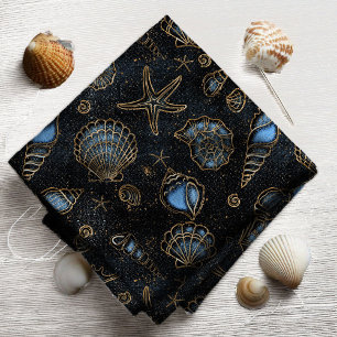 Tissu Seashells Starfish Watercolor Midnight Blue ID782