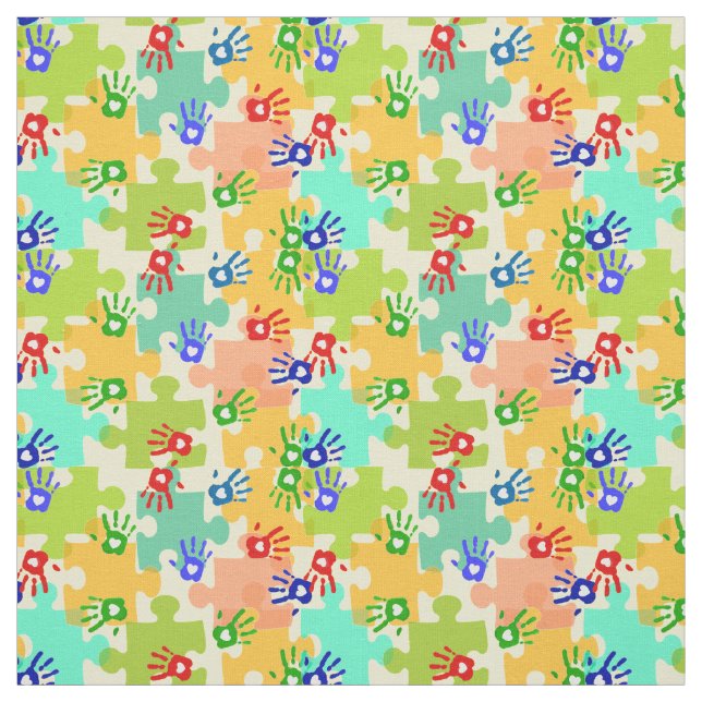Tissu Sensibilisation sur l'autisme Kids Hands Puzzle Pi (Échantillon)