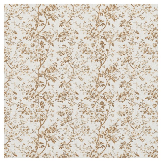 Tissu Sepia Toile avec Roses et Branches (Fermer)
