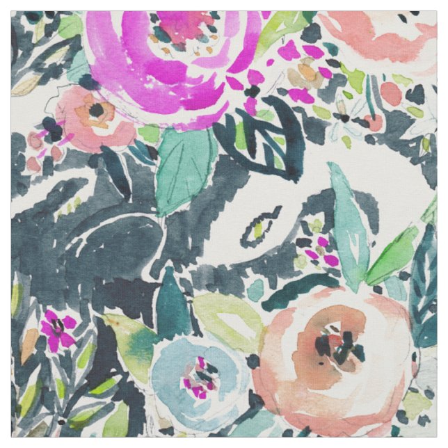 Tissu SERPENT DANS l'aquarelle florale énervée de JARDIN (Échantillon)