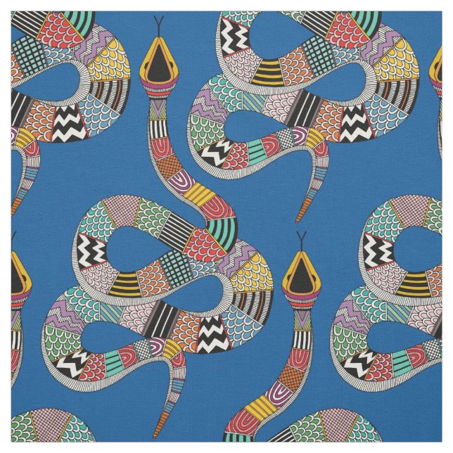 Tissu serpent graphique électrique bleu (Échantillon)