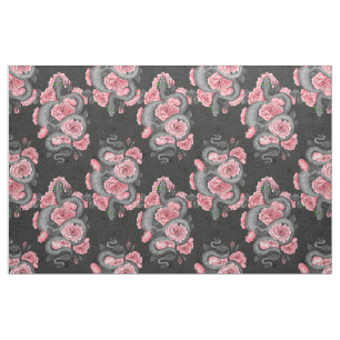 Tissu Serpents et roses de pêche