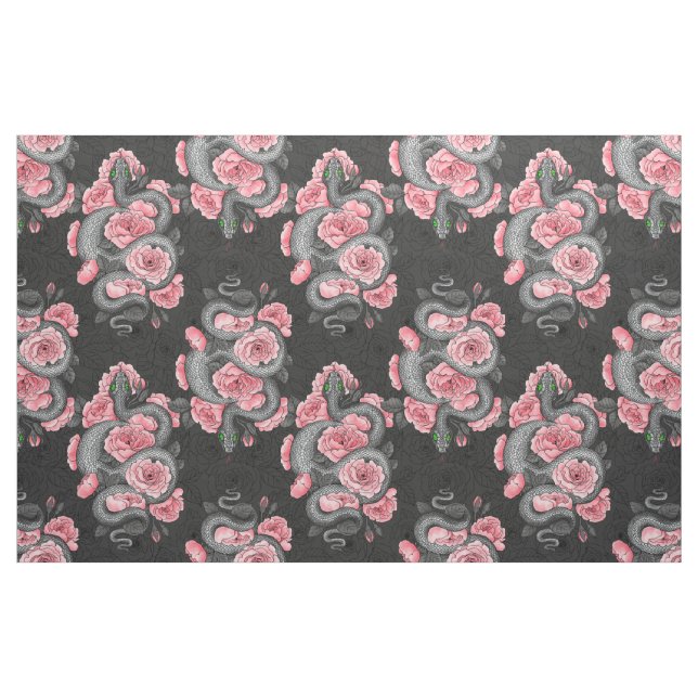 Tissu Serpents et roses de pêche (Fat Quarter)