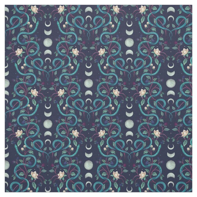 Tissu Serpents païens et phases de lune (Échantillon)