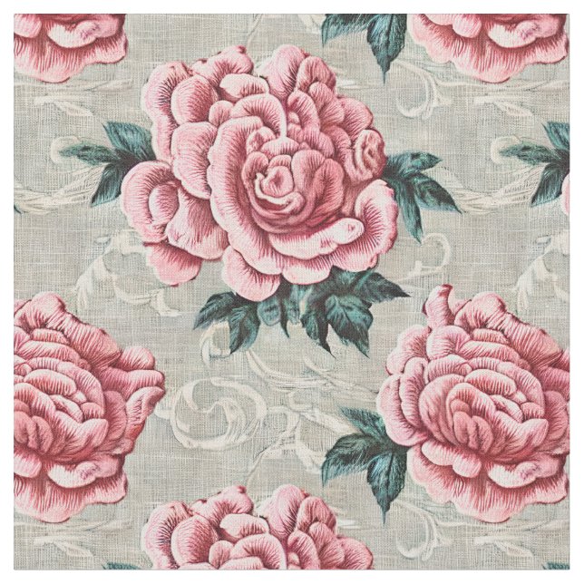 Tissu Shabby Chic Rose Roses sur un arrière - plan neutr (Fermer)