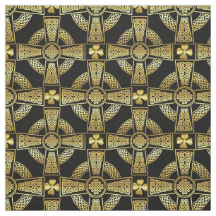 Tissu Shamrock d'or/croix celtique/noeud tressé