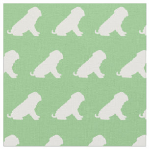 Tissu Shar Pei Chien Silhouette Animal Sage Vert