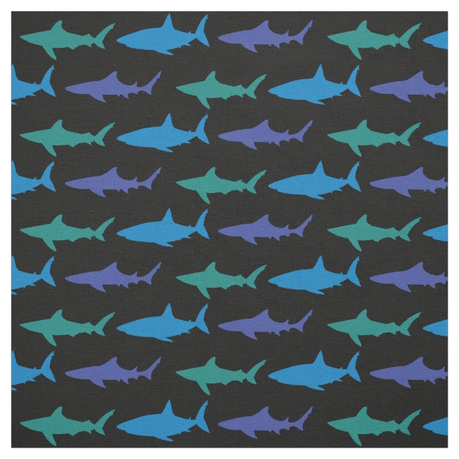 Tissu Sharks Mignons Silhouette Bleu Noir (Échantillon)
