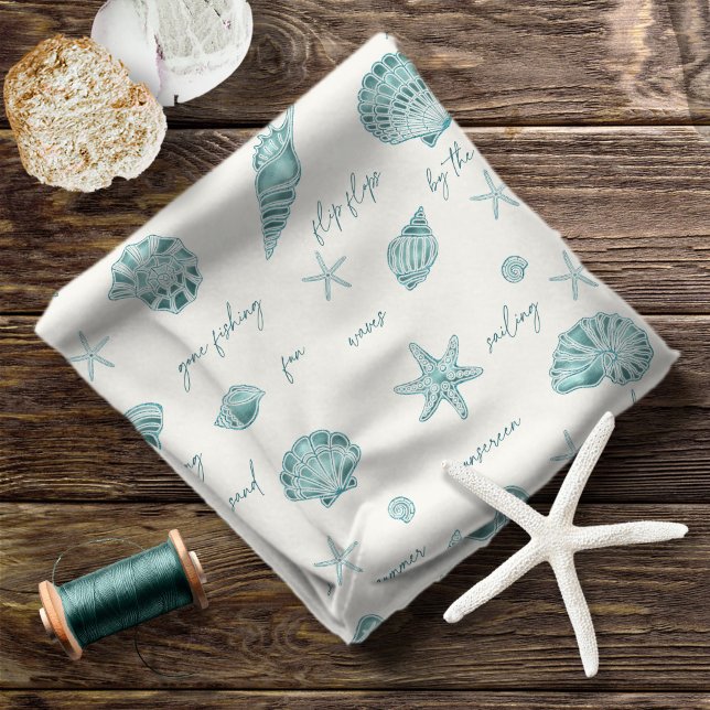 Tissu Shells Starfish Sun Fun Texte Turquoise ID918 (Créateur téléchargé)